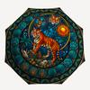 Tiger Sun Jungle Symbols pattern umbrella, portable and foldable design, 8 ribs, a casual accessory for Halloween, Christmas, and birthday gifts.