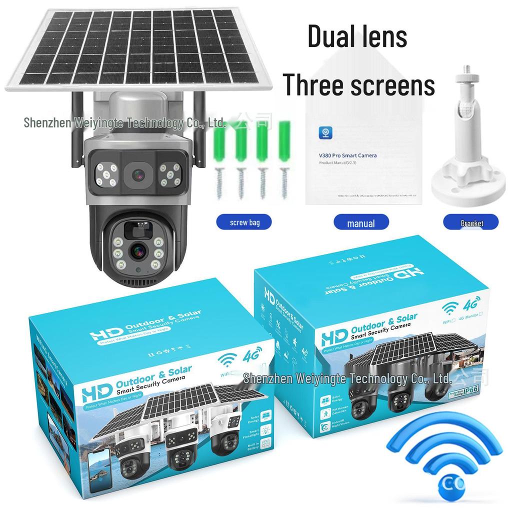 V380 Słoneczna Kamera Zewnętrzna 360° Deszczoodporna z 10-krotnym Zoomem 4G z Zdalnym Sterowaniem Mobilnym.