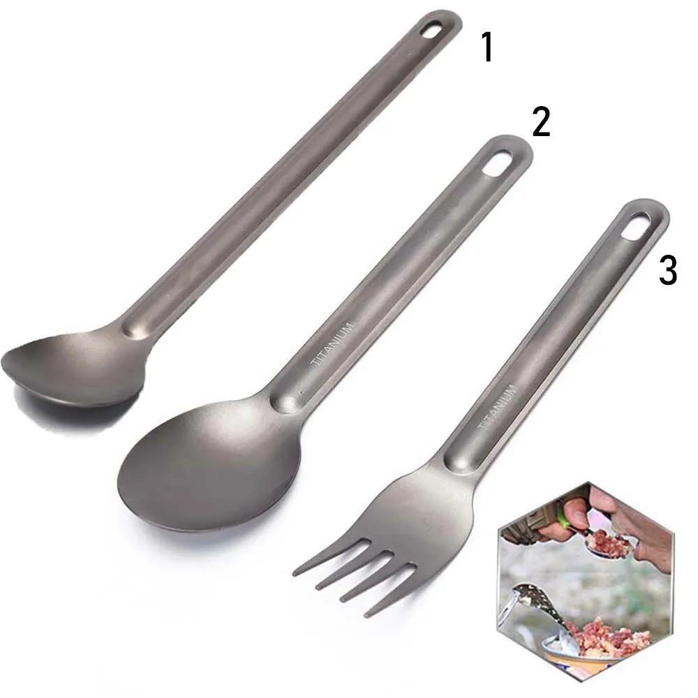 Outdoor Titanium Tableware Titanium Fork Spoon Camping Long Handle Extended Portable Spoon