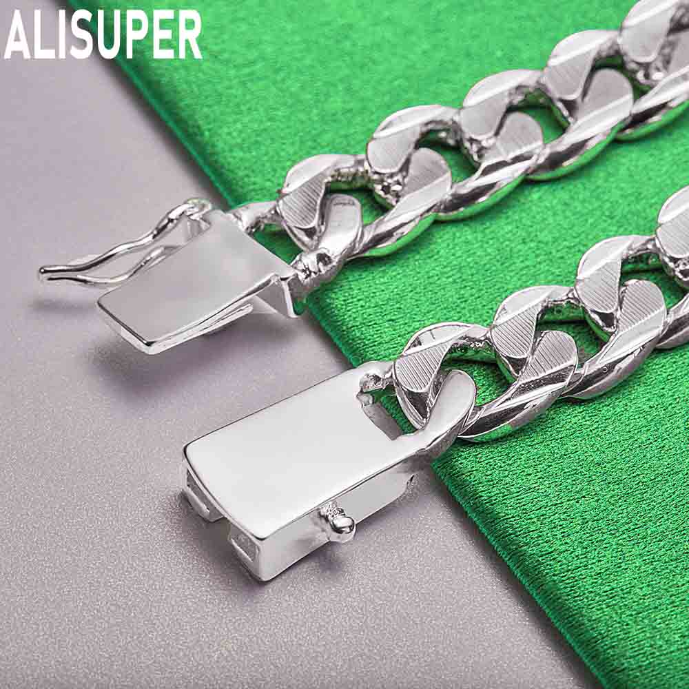 925 Sterling Silver 10mm Interlocking Side Chain Bracelet Gift Jewelry