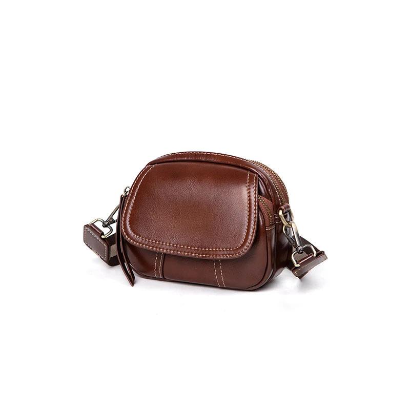 Genuine Leather Women's Bag, Fashionable and High-end, Small Round Cowhide Casual Women's Single-shoulder Crossbody Small Bag