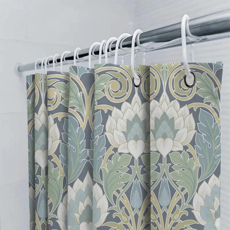Vintage Floral Shower Curtain Waterproof Fabric Decor For Bathroom Home Decor Blue Green White Flower Shabby Chic Style