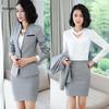 Light Grey Women's Casual Long Sleeve Blazer and Skirt Set - Professional British Style Suit Set