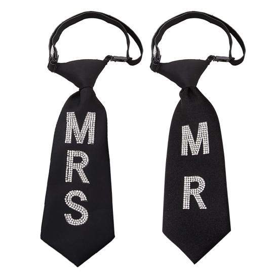 Shirt Tie Adjustable Buckle Neck Strap Short Version Rhinestone Letters MR MRS Necktie Parties Romantic Couple