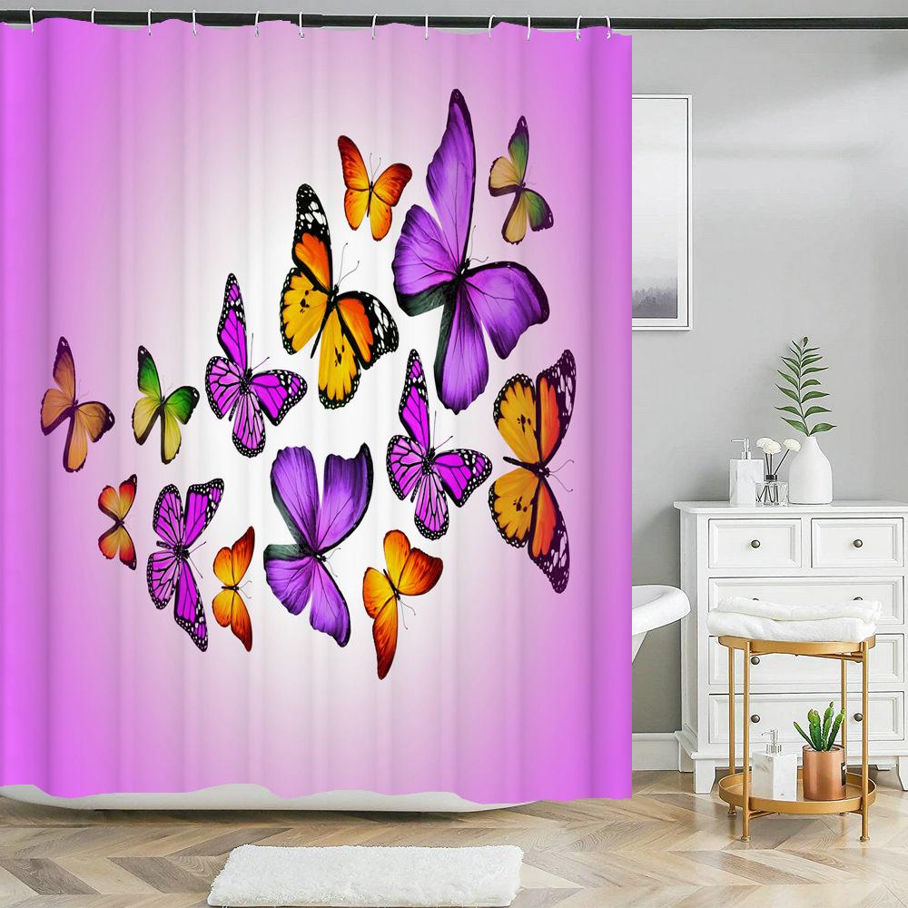 

Bathroom shower curtain 3D beautiful butterfly printing polyester waterproof curtain home decoration curtain with hook 180x180cm W90xH180cm