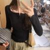 Versatile Long Sleeve T Shirt for Women New Style Slimming Pure Desire Bottoming Retro Spring and Autumn