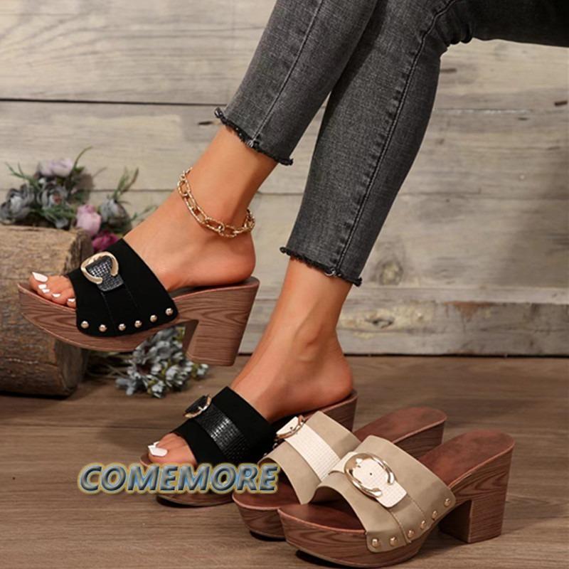 Fashion Women's New Fashion Block Heel Designer Sandals for Women 2025 Summer Elegant Shallow Slip-on Outdoor Wedding Party Flip Flops