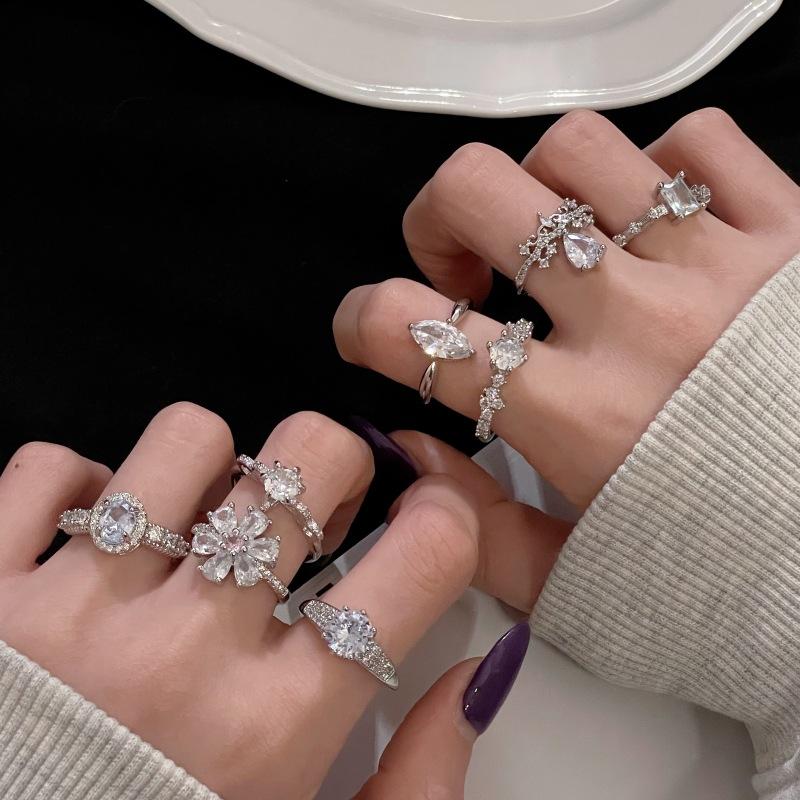 Micro-Set Zircon Bright Imitation Diamond Open Ring Light Luxury High Sense Niche Design Fashion Accessories Women