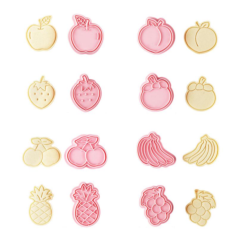 8Pcs Fruit Cookie Embosser Mold 3D Frosting Fondant Plastic Cookie Press Mold