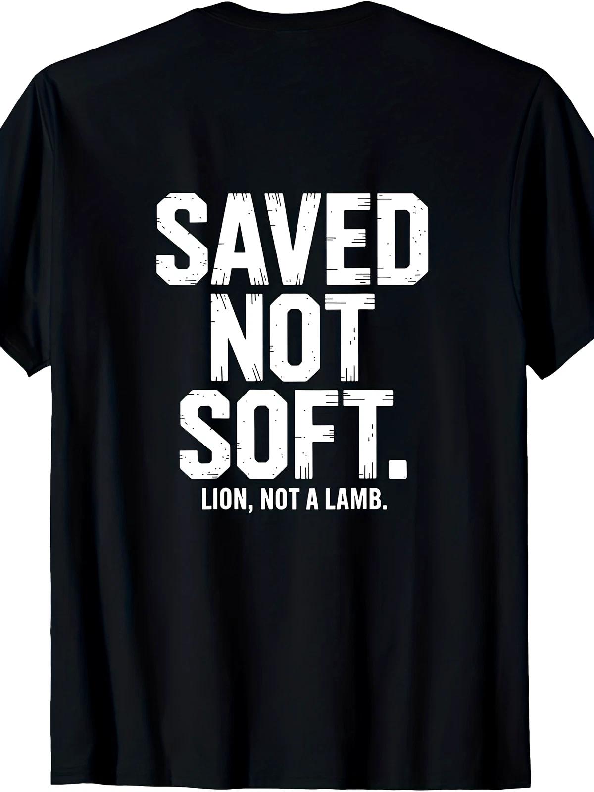 Saved Not Soft Lion Christian T Shirt Faith Statement Back Print Tee Top XL