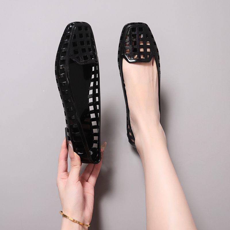 Fashion Versatile Transparent Crystal Fashion Sandals 2025 Summer New Outer Wear Square Head Shallow Mouth Hollow Flat Sole Shoes