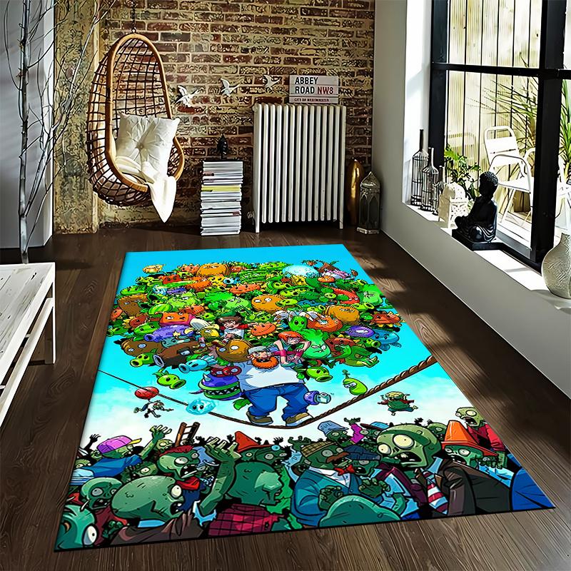 Piante Cartone Animato Colorate vs. Tappeto Design Zombi Adatto per l'uso come tappetino antiscivolo per giochi per divani del soggiorno e della camera da letto