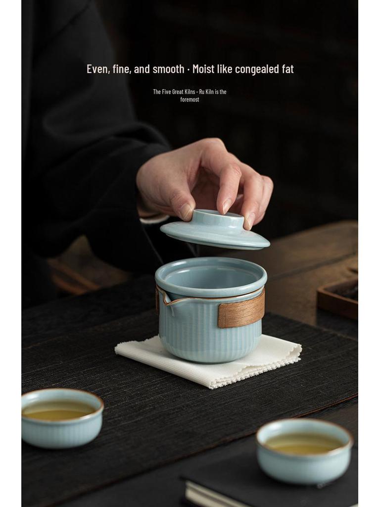 Five Great Kilns Portable Travel Tea Set: One Pot and Two Ceramic Cups Souvenir Gift