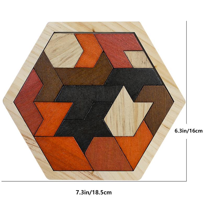 Sechseckiges Holzpuzzle für Kinder und Erwachsene, Block-Tangram-Denkspiel, Geometrie-Logik-Spiel, IQ-Spiel, Montessori-Lerngeschenk