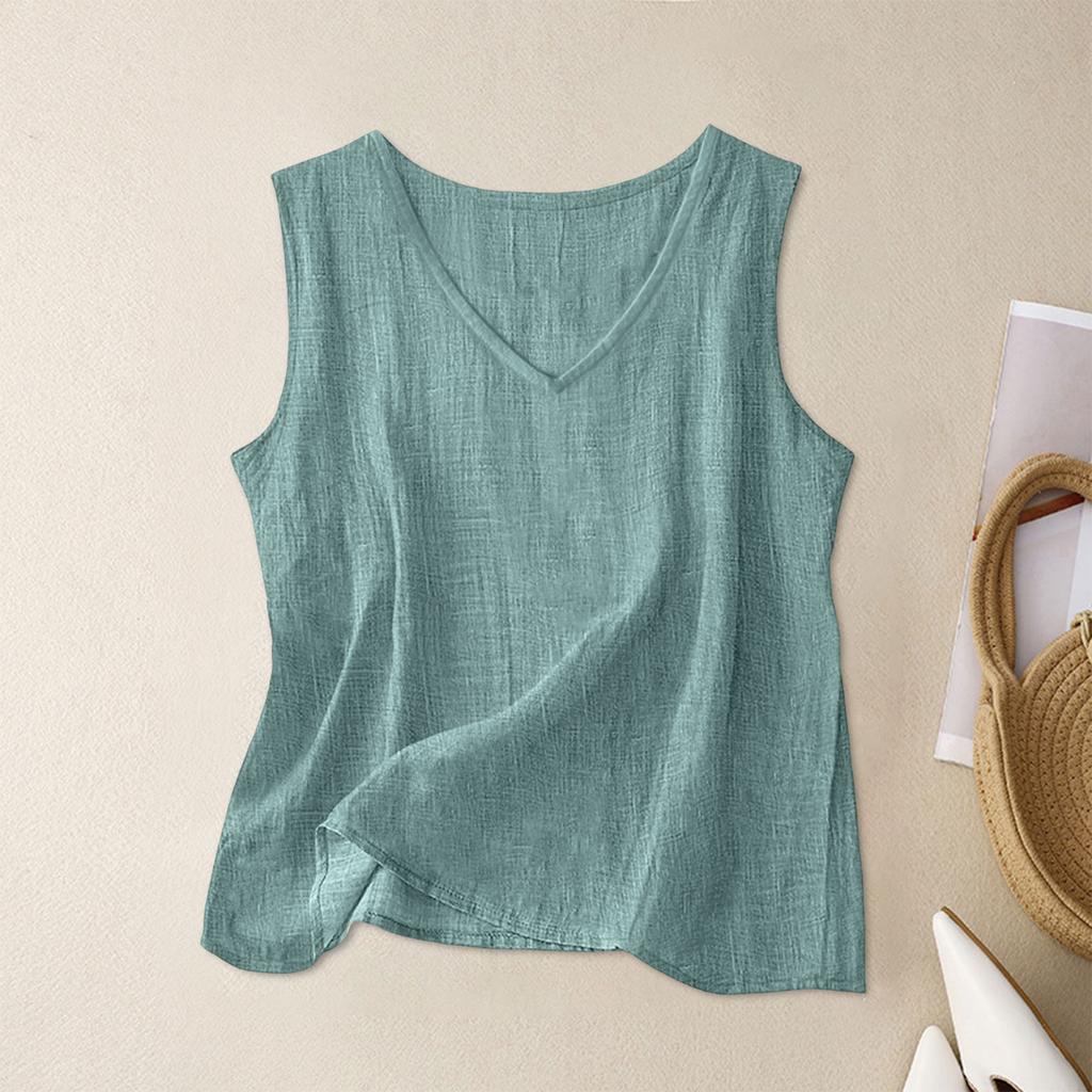 Sleeveless V Neck Tank Top for Women Lightweight Casual Loose Fit Summer Blouse Soft Breathable Fabric