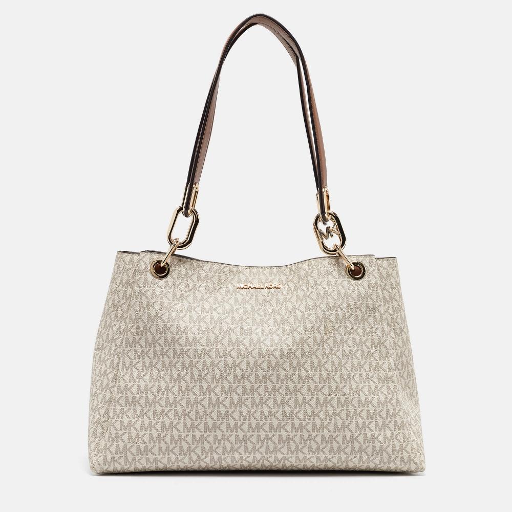 

Michael Kors Signature Coated Canvas And Leather Trisha Tote white