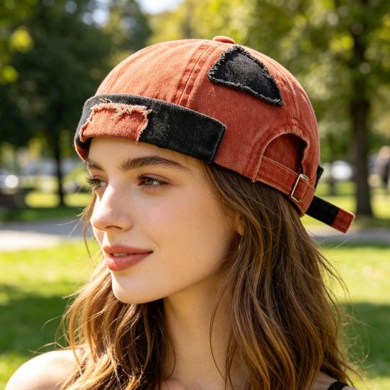 Vermieter Hut Verstellbare Metallschnalle Used Gewaschener Denim Hut Patchwork Stoff Street Hip-Hop Stil Unisex Kuppelkappe