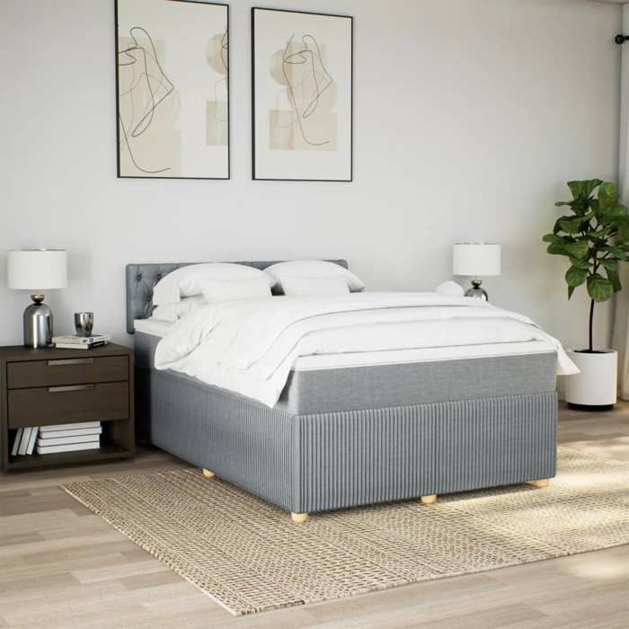 VidaXL Slat Bed Base with Mattress Light Grey 160x200cm Fabric 3287514