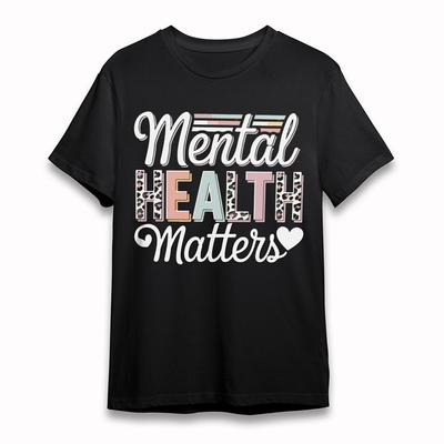 Women's Fashion T-Shirt Mens Womens Tees Top Mental Health Matters Tee Black Cotton Short Oversize
