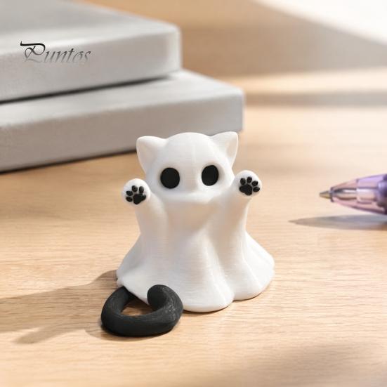 Autumn Harvest Home Decoration 2 Pcs Halloween Ghost Statue, Cute Cat Figurine, Cartoon Unique Thanksgiving Gifts for Friends Mini Spooky Kitten
