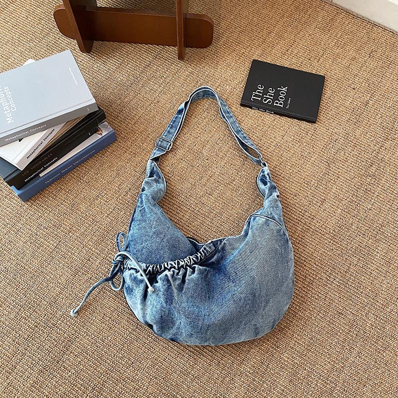 Korean Hobo Bags Women Comfortable and Versatile Texture Crossbody Bags Denim Storage Bags Casual Trendy Simple Shoulder Bag