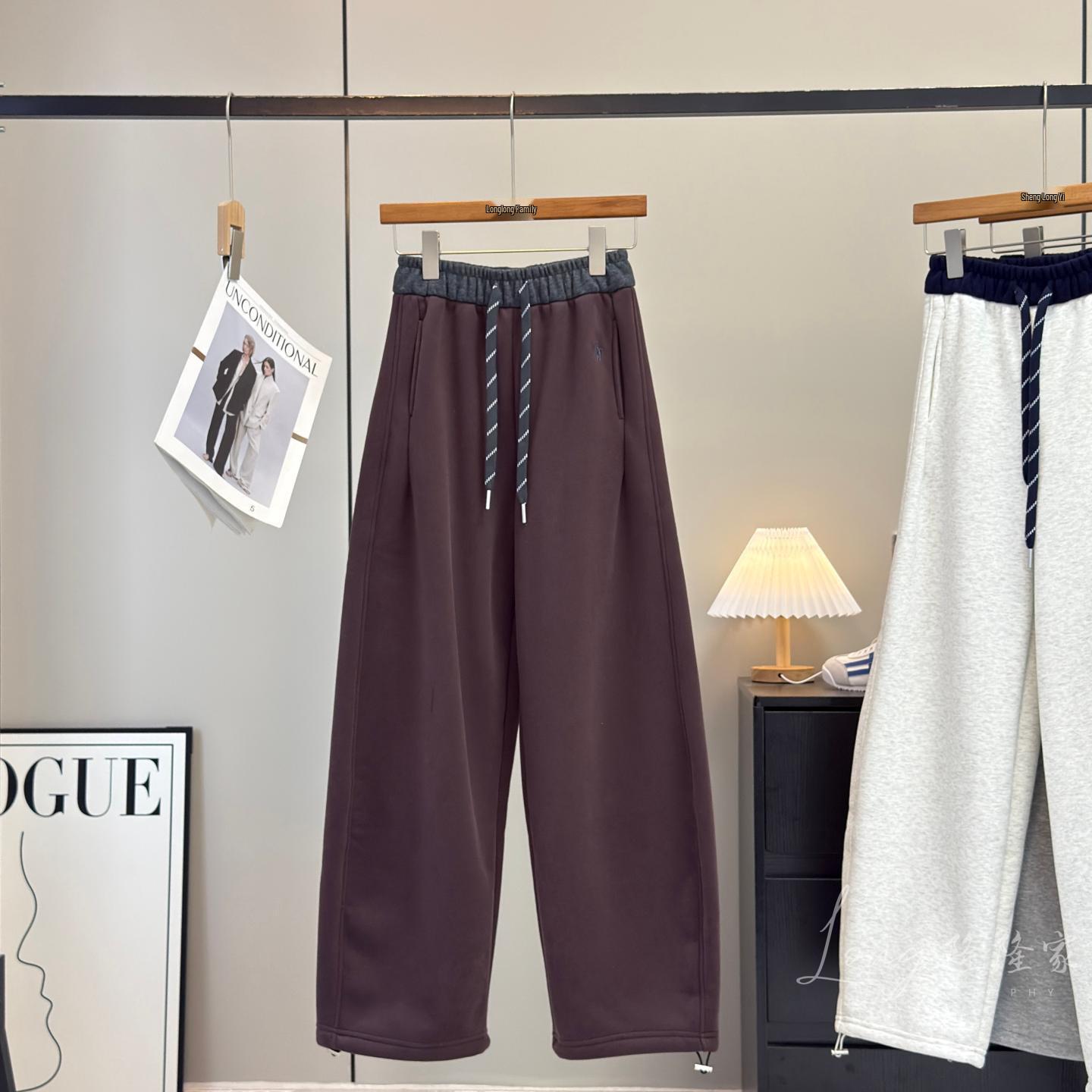 

Winter Thick Warm Ao Li Velvet Embroidered High-Waist Wide-Leg Pants XL (140-160 jin)