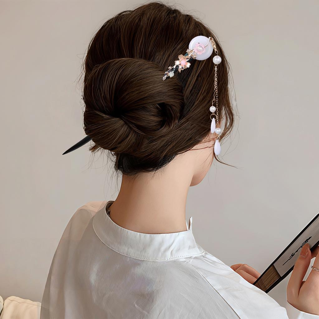 Exquisite Flower Tassel Wooden Hairpin Retro Chinese Style Handmade Floral Hair Stick Vintage Girls Women Hanfu Hair Accessories