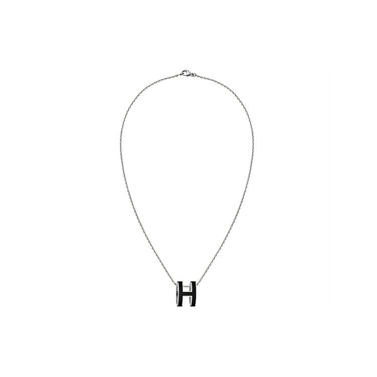 Hermes Pop H Series Pendant Lacquered Metal Necklace Women Necklace Silver Black H147991FP03