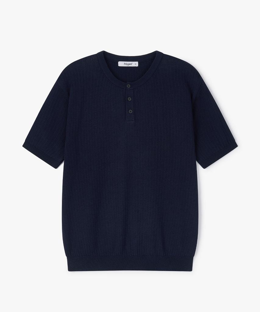 POLYGRAM Ribbed Henley Neck Short Sleeve Knit - 8 Colors (Type B)