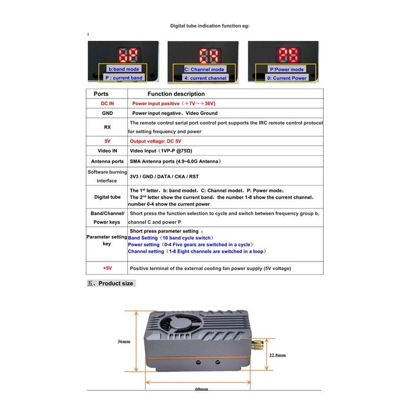 ABUO-VTX 80CH 4.9-6.0Ghz 10W For FPV Video Transmitter Wireless Long-Range Transmission OSD Parameter Adjustment For FPV Drones
