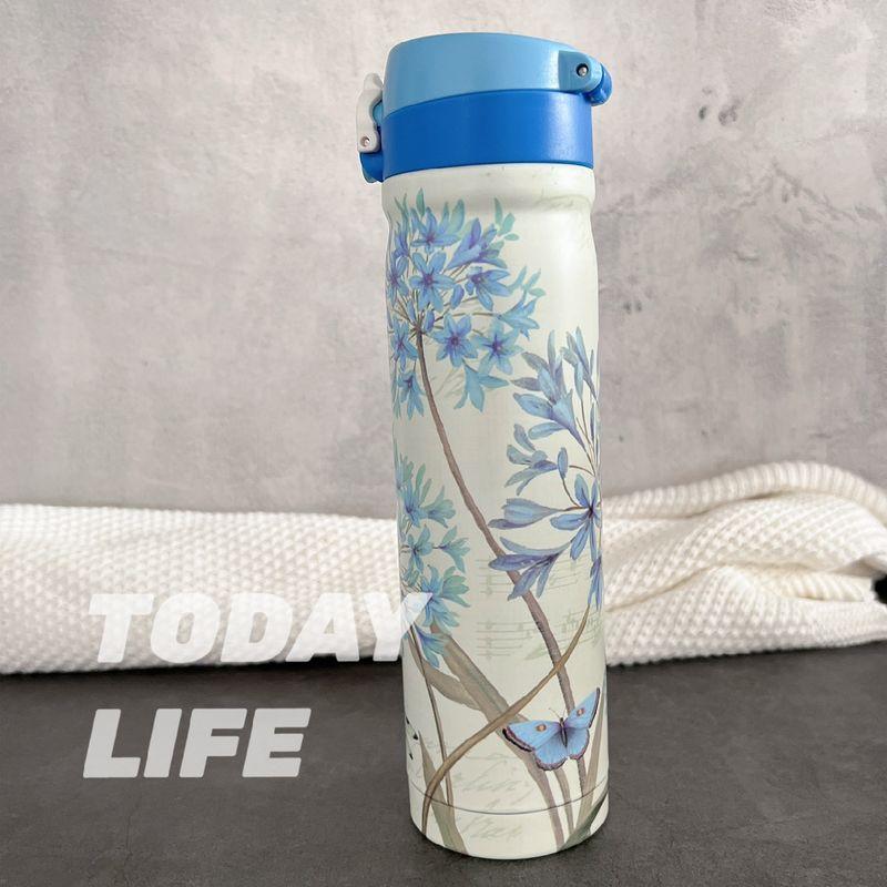 

Ink Painting Classical Chinese Style Blue Floral Print Large Capacity Thermos Cup Stainless Steel Portable Flip-Top Water Bottle Default