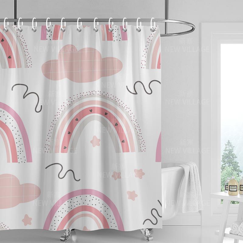 Home shower curtains bathroom Decora waterproof fabric non-slip bathmat water absorption curtain Modern nordic rainbow cute