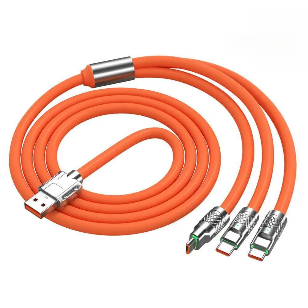 

3 в 1 цинковый сплав кабель для зарядки 120 Вт 6A Super USB защита для iPhone Micro USB Type-C 8-контактный кабель для зарядки 1m оранжевый