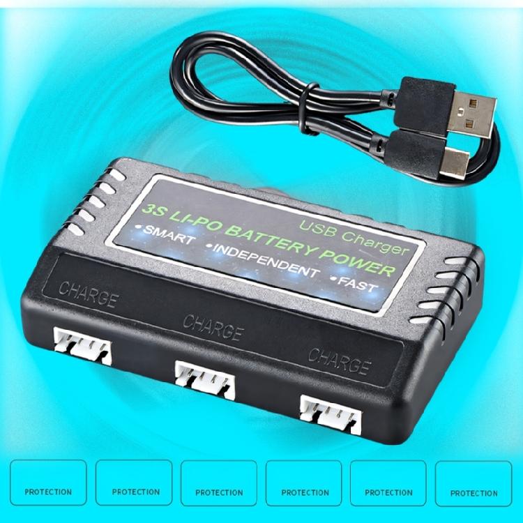 Portable USB Power 3S Battery Charger With 3 Slots and Safety Protections For Remote Control Vehicles