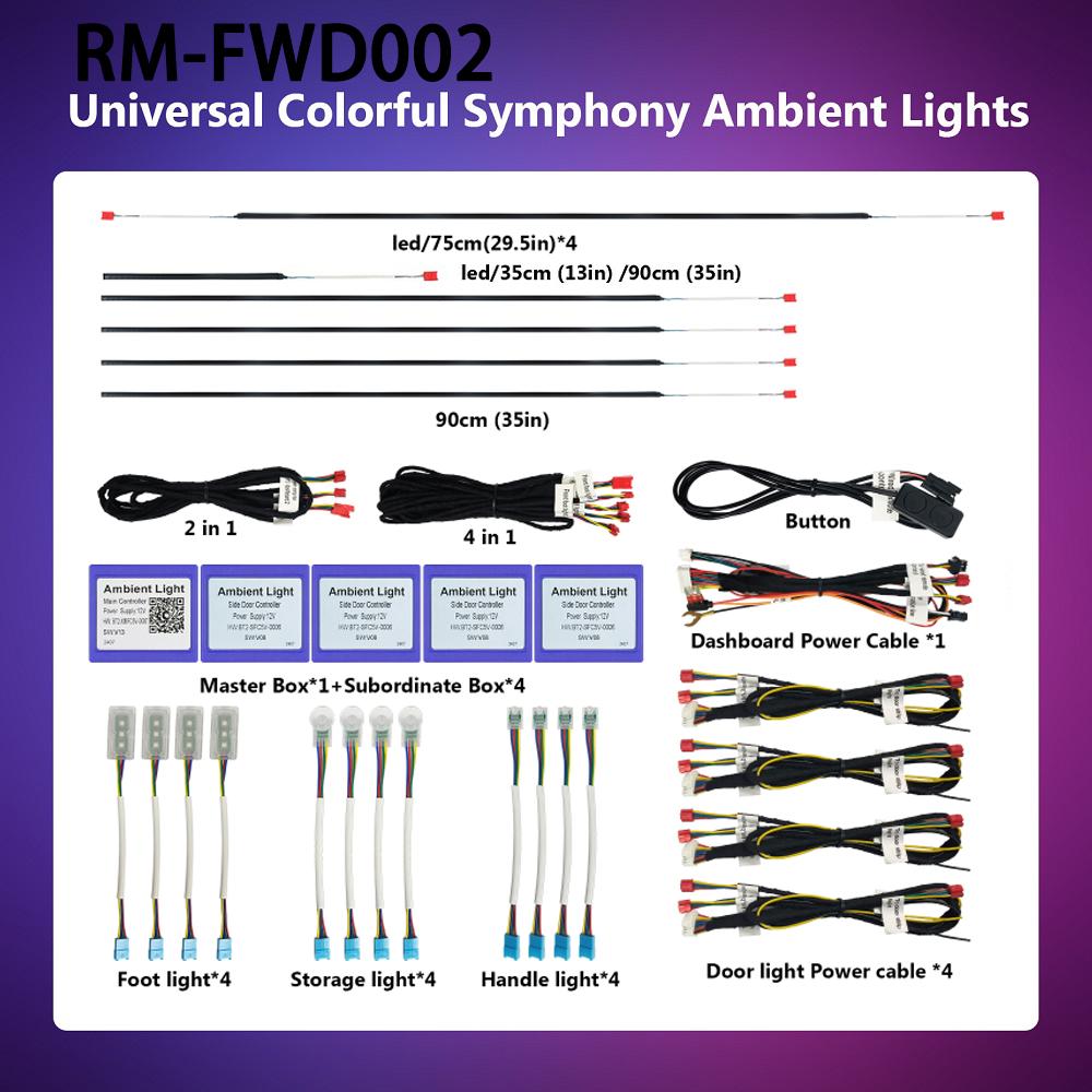 

18 в 1 Автомобильные светодиодные внутренние окружающие огни Оптоволоконная RGB-лента 256 цветов Управление через приложение Автомобильная декоративная лампа для создания атмосферы