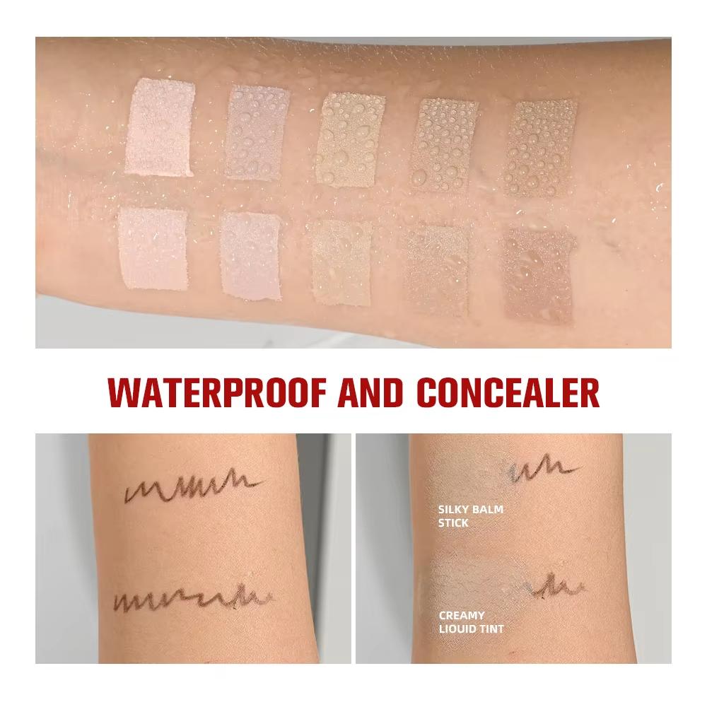 Corretor Blur 2 em 1 Desliza e Esconde Base de Cobertura Total de Longa Duração Maquiagem Líquida à Prova d'Água Feminina para Todos os Tipos de Pele