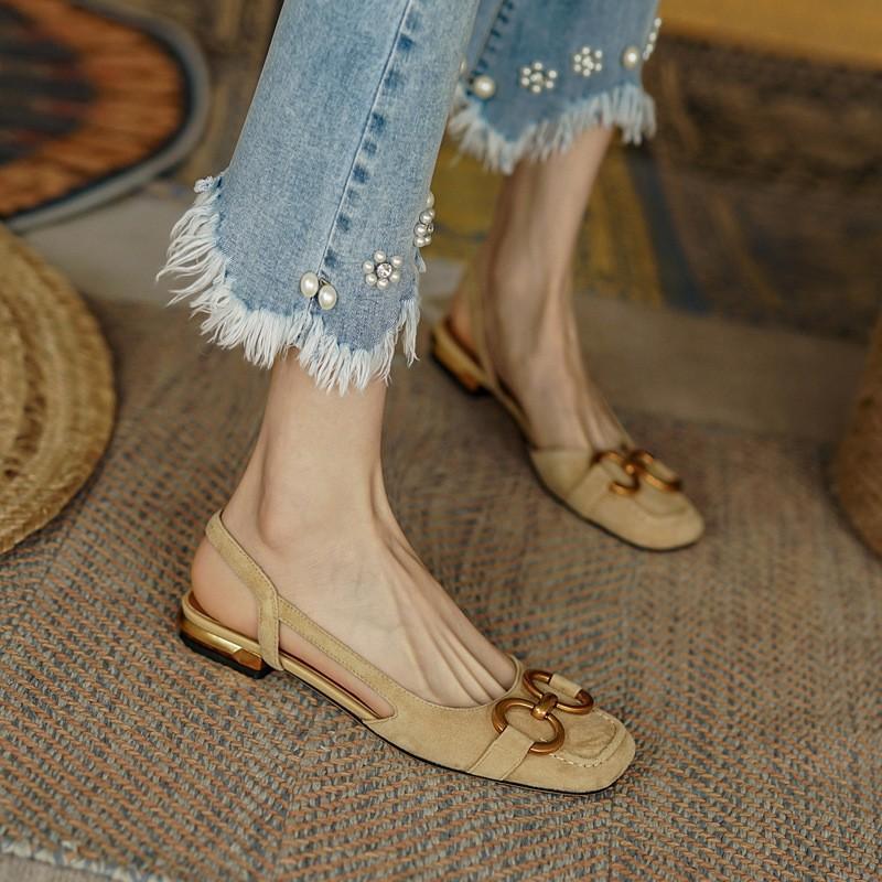 ins retro style~ 2022 new flat-soled sandals women's summer bag head thick heel horse title buckle low heel single shoes Muller shoes