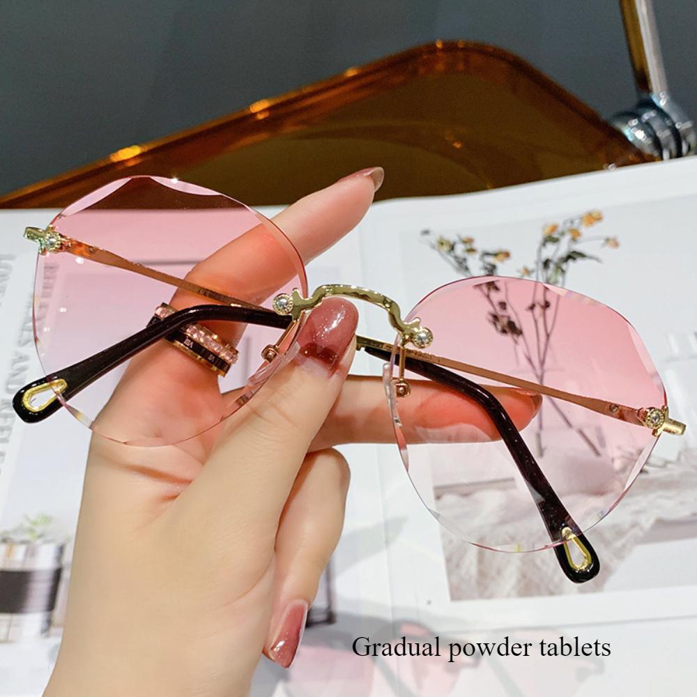 Internet celebrity street shot new polygonal sunglasses women's big face thin marine sunglasses rimless trimmed sunglasses
