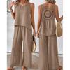 Elegant Vacation Solid Color Three-Quarter Sleeve Top and Wide-Leg Pants Set