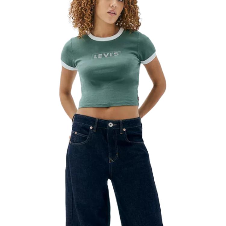 Levis Color Block Round Neck Short Sleeve Casual T-Shirt Women T-Shirts Green A3523-0064