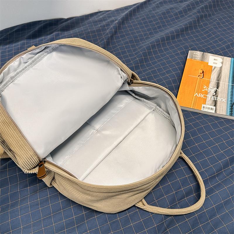 Women's Large Capacity Backpack Corduroy Student Schoolbag