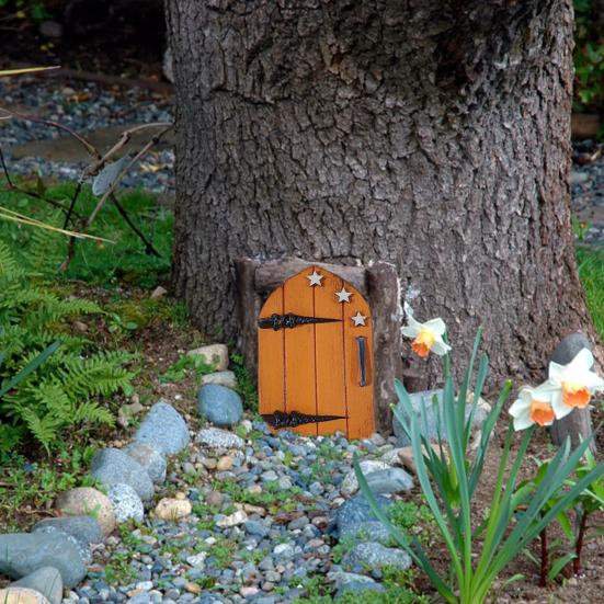 Fairy Garden Door High Durability Fade-Resistant Bright Color Eco-friendly Smooth Edge Realistic Looking Wood Miniature Door Elf-Home Creative