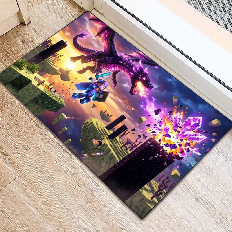 Pixel Dragon Game Scene Print Area Rug Non‑Slip Floor Mat Kids Gaming Play Bedroom Home Decor
