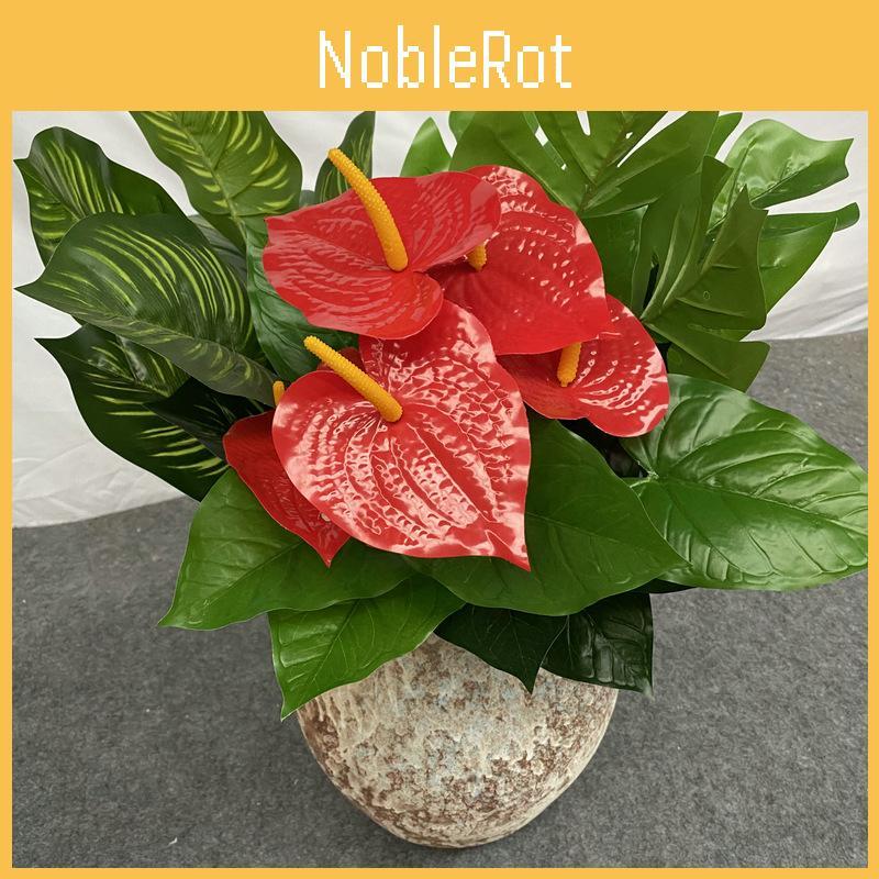 Plants Silk Artificial Multi Branch Red Palm Heart Ear Leaves Wedd Office Decor