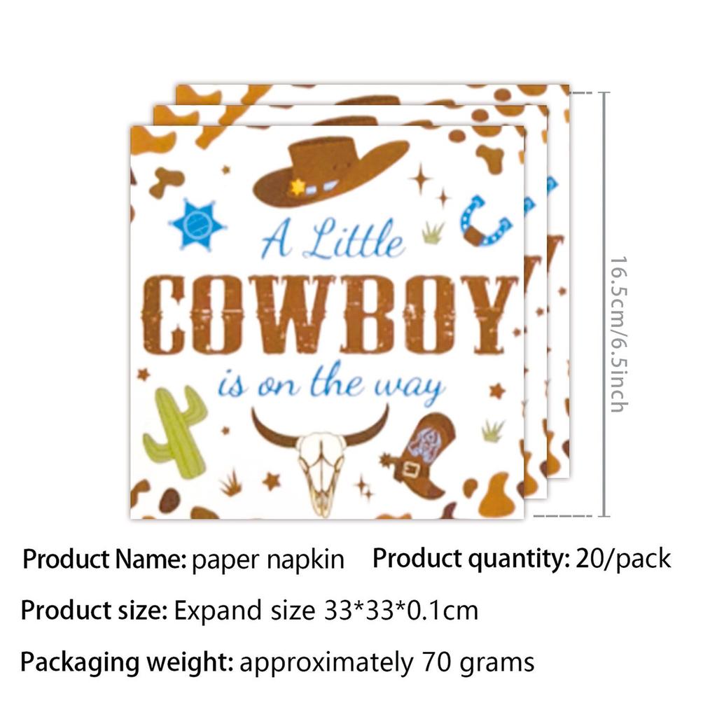 Western Cowboy Themed Party Supplies: Brown Paper Plates, Napkins, and Tablecloth