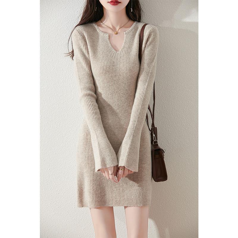 Women's Cashmere Dress Qinghe Cashmere 30% Cashmere 70% Wool Autumn and Winter Cashmere Skirt Soft and Warm