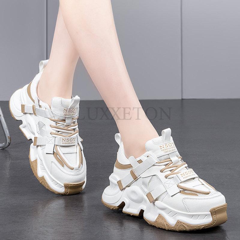 Baskets Chunky pour Femmes Maille Respirante Couleurs Mélangées Basket de Tennis Chaussures de Sport à Plateforme Tendance Cool Chaussures Féminines 2024 Nouveau