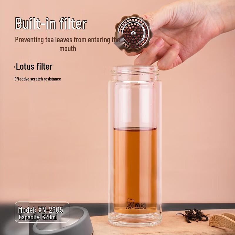 Heenoor Double Wall Glass Portable Tea Cup 320ml