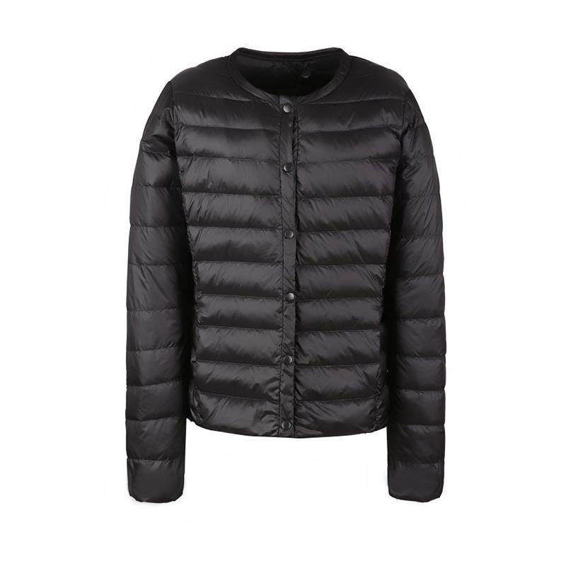 Зимние женские ультра легкие белые утиные пуховые куртки короткие тонкие повседневные теплые пуховые пальто M чёрный