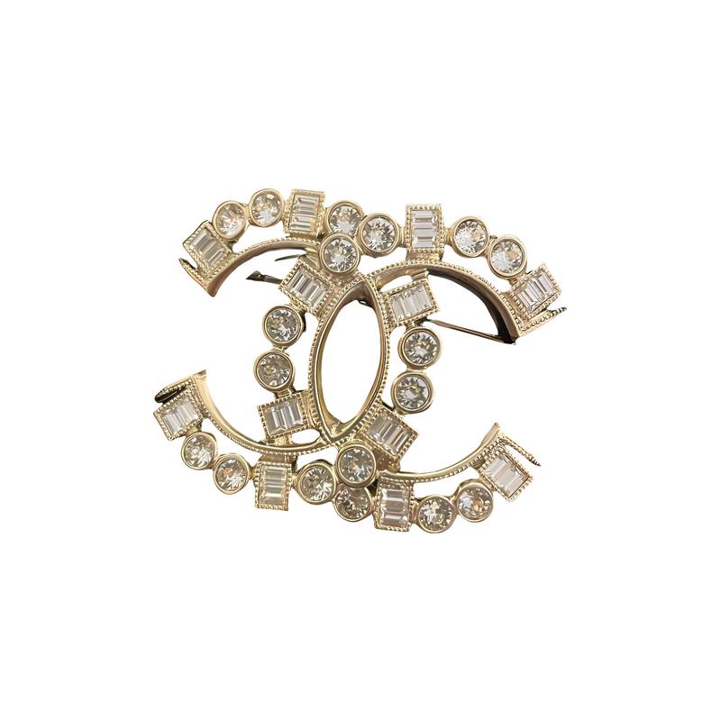 

CHANEL Fashion Double C Rhinestone Brooch Women s Gold золотий